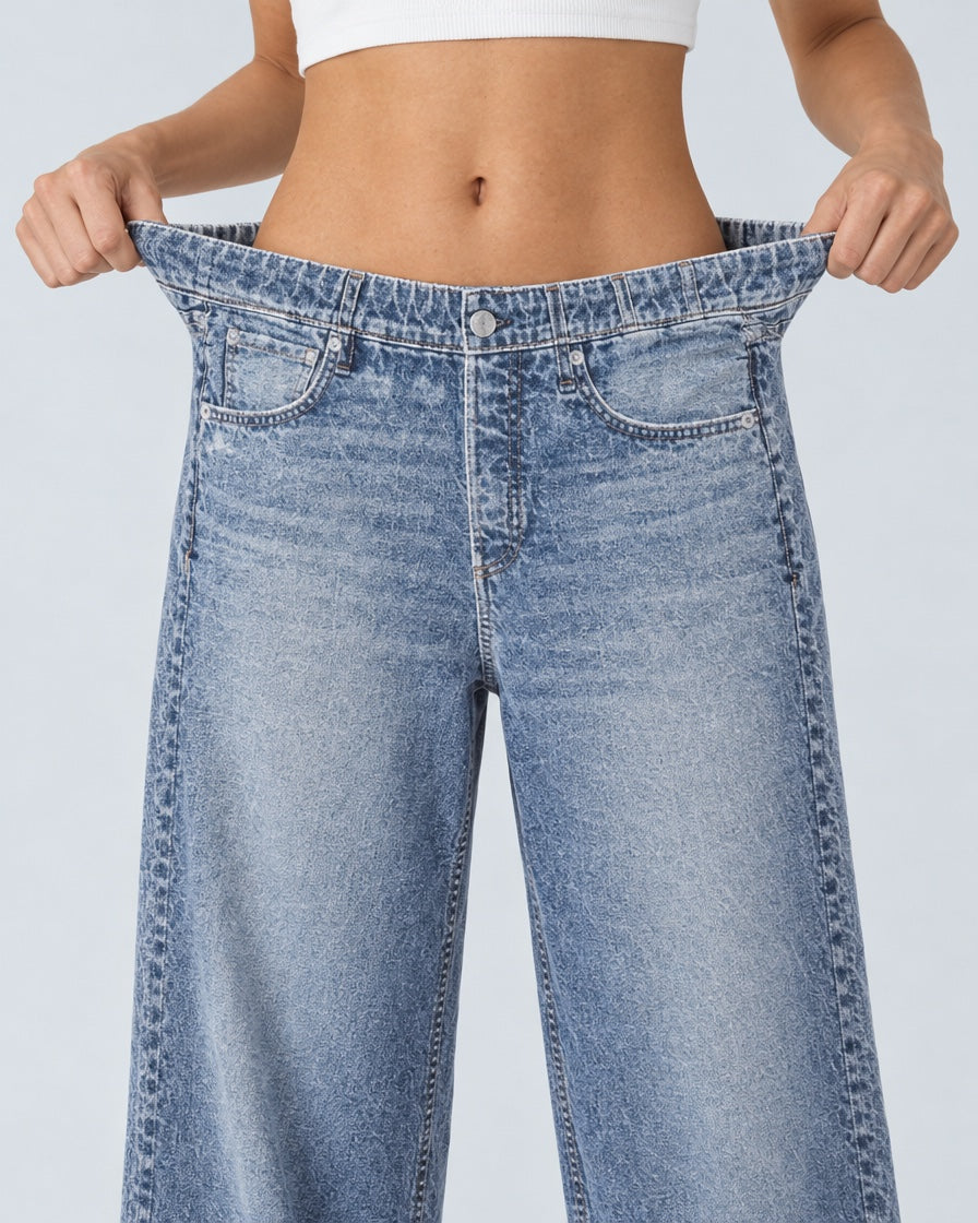 SweatDenim sweatpant jeans with the comfort details marked